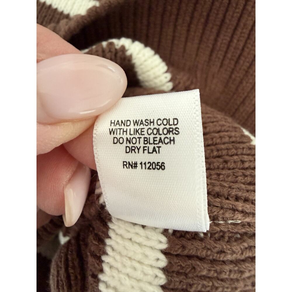 Zenana Women’s Striped Rib-Knit Exposed Seam Oversized Sweater Brown S/M - Picture 5 of 5